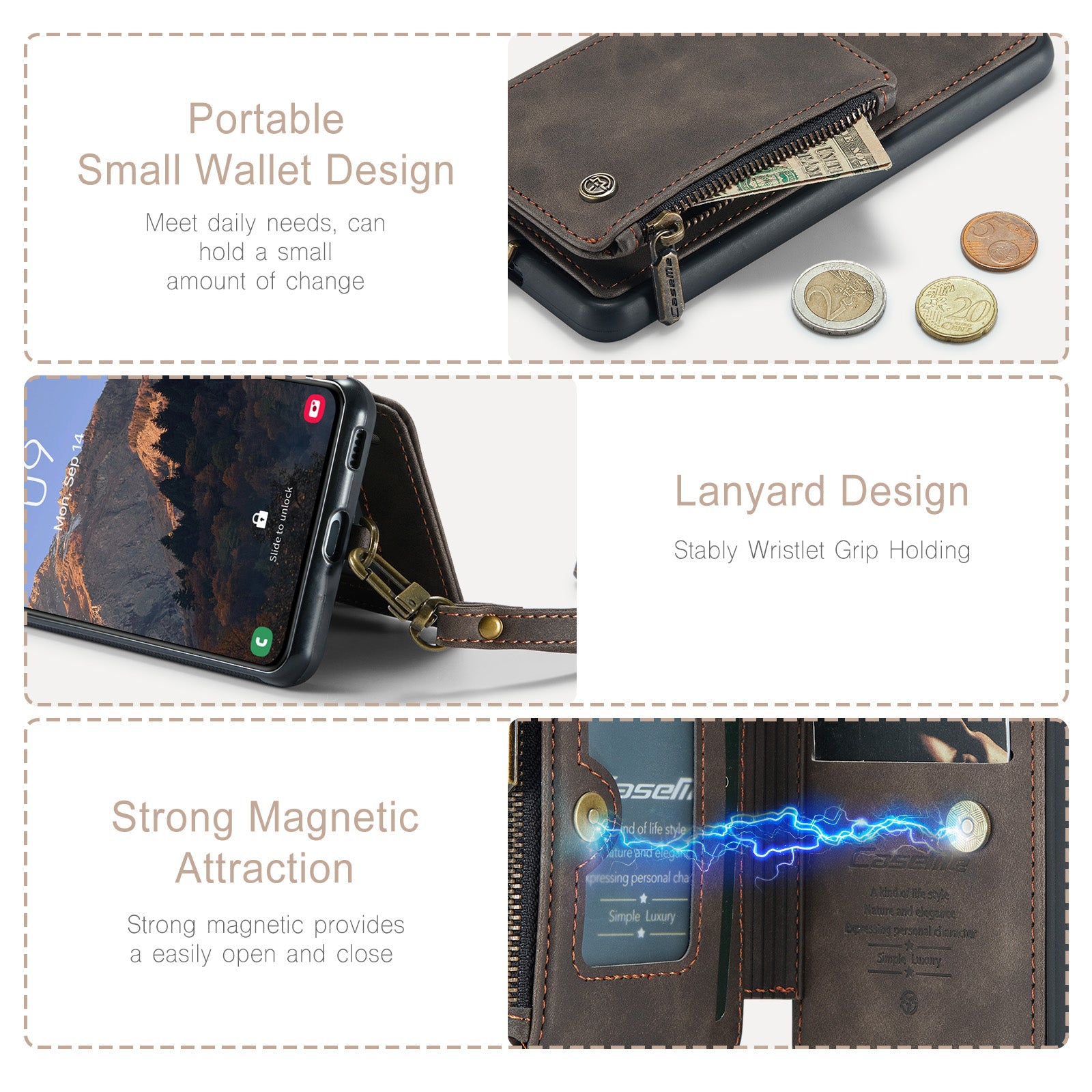 CASEME C20 Series for Samsung Galaxy S23 RFID Blocking Zipper Pocket PU Leather Coated TPU Shockproof Phone Cover with Wallet Kickstand CASEME C20 Series for Samsung Galaxy S23 RFID Blocking Zipper Pocket PU Leather Coated TPU Shockproof Phone Cover with Wallet Kickstand